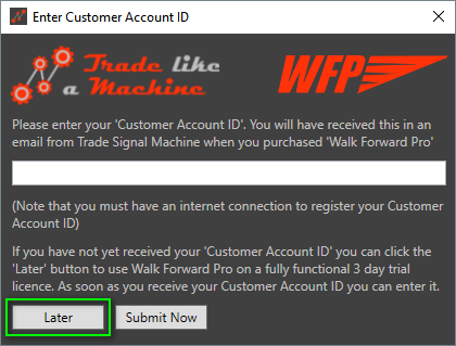 Customer Account ID input screen