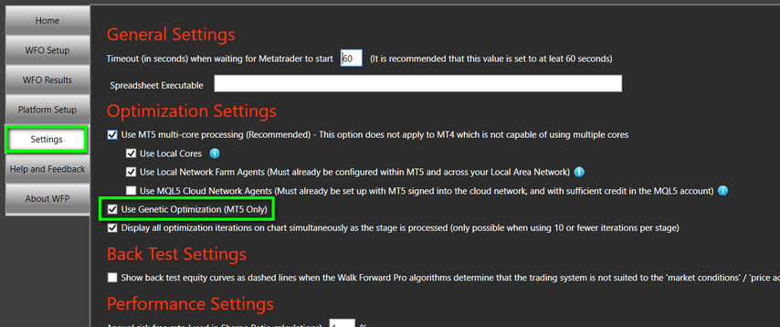 Genetic Optimization Settings