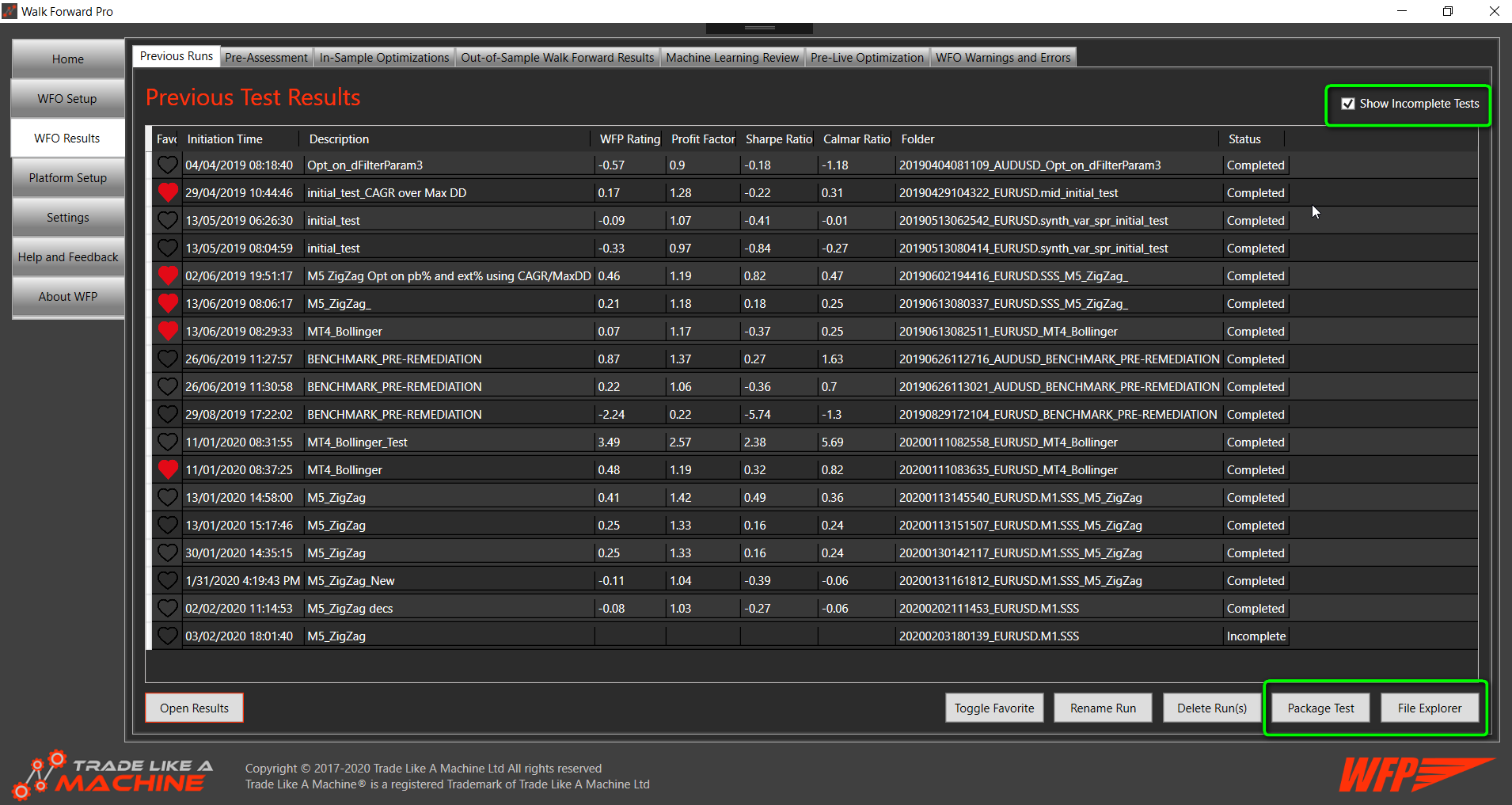 Previous Tests Screen Enhancements