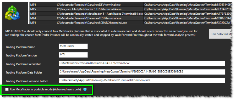 MetaTrader Portable Optimization Mode