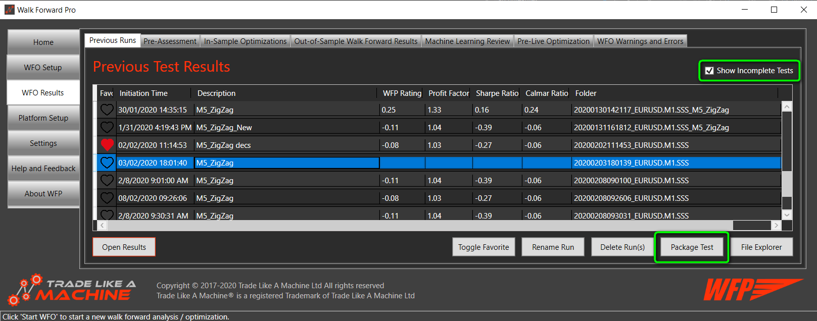 Opening a previous backtest Opening a previous backtest