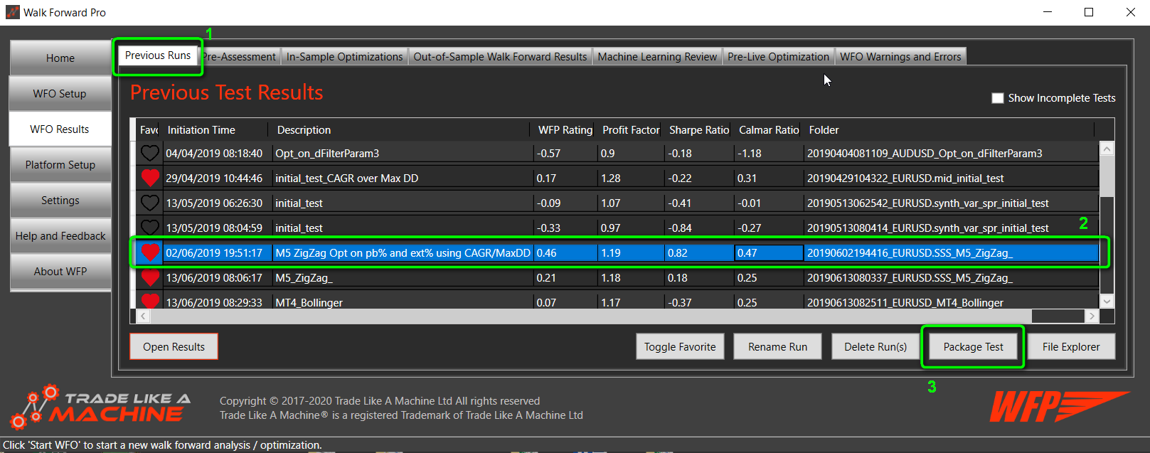 Opening a previous backtest