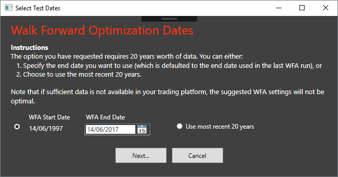 Walk Forward Optimization Dates Walk Forward Optimization Dates